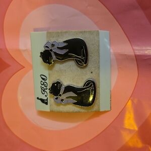 Vintage REO Signed Enamaled Black Cat Pierced Earrings